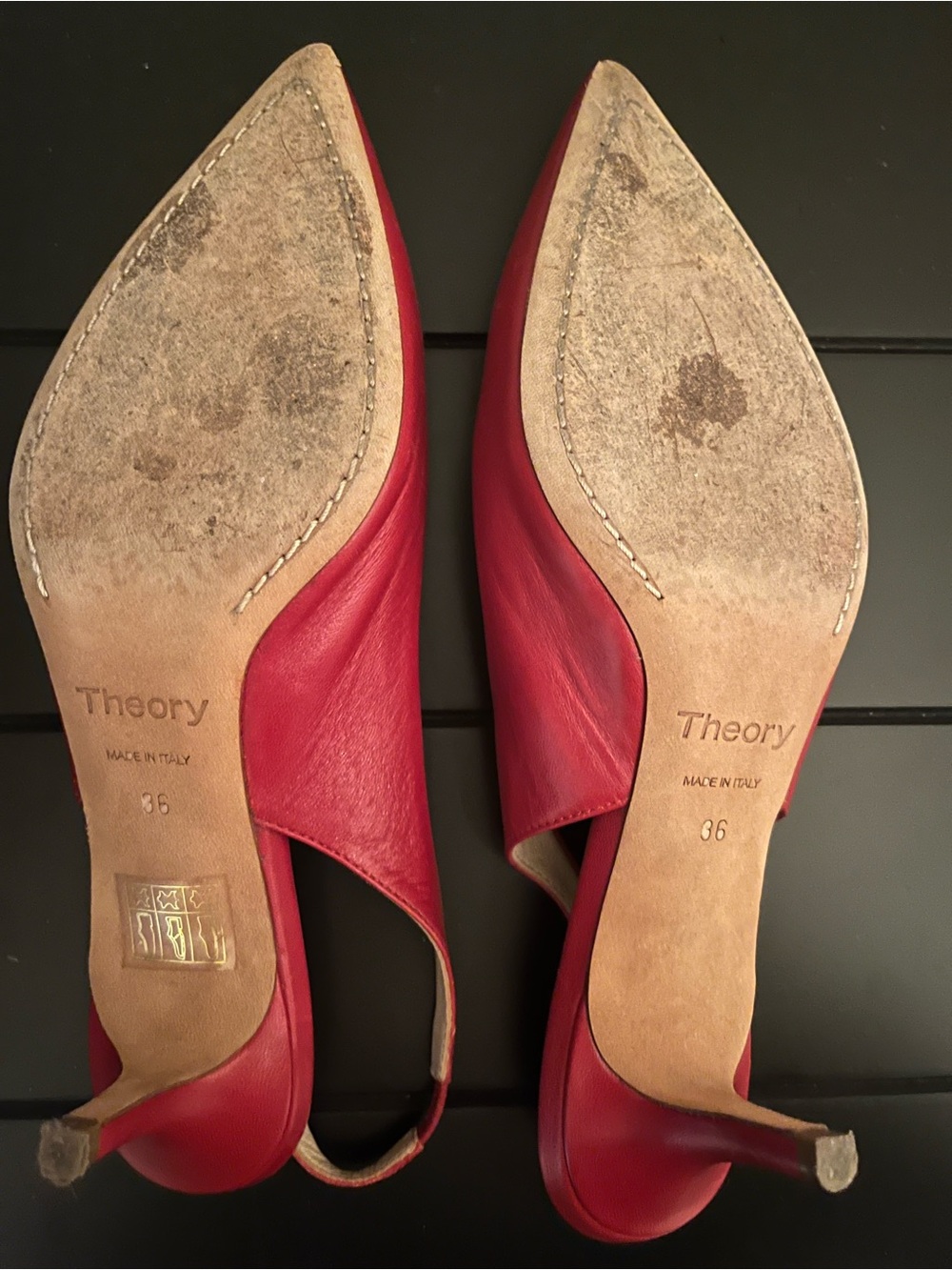 Theory - Red Leather Slingback City Kitten Heels - size 36 - Picture 6 of 6
